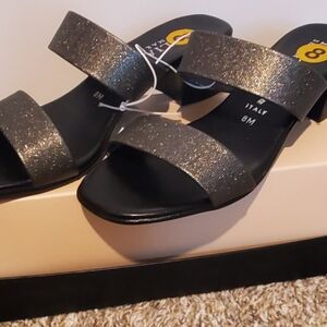 NWT Elegant Italian Shomakers Black Glitter Women's Sandals Sz8